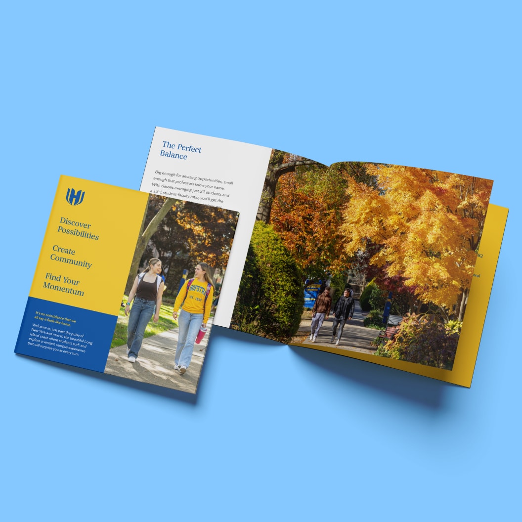 Admissions brochure featuring Hofstra's new brand design